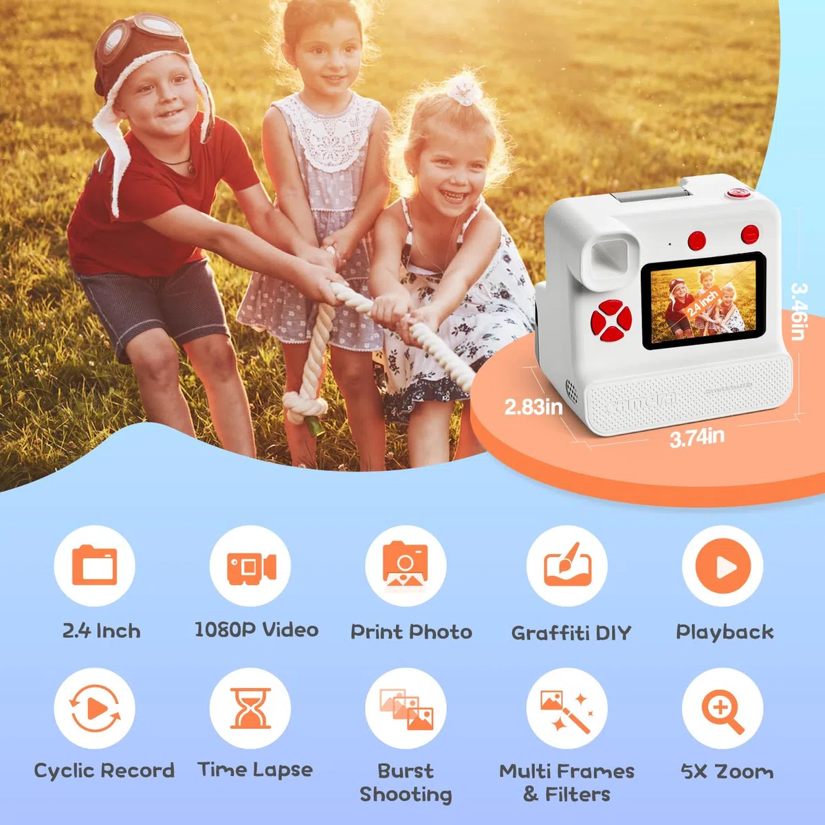 Appareil Photo Enfant Instantanée,1080P Appareil Photo Numérique Enfant avec Papier d'impression & Carte TF 32G, Stylo 5 Couleurs,Cadeau pour Filles Garçons de 3-10 Ans (Blanc)
