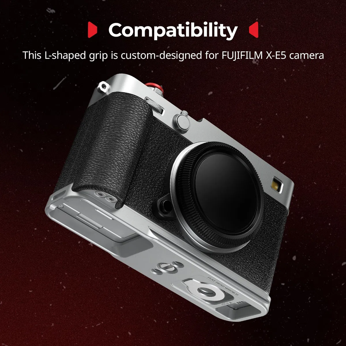SMALLRIG X-E5 Poignée en L pour FUJIFILM, Plaque de Dégagement Rapide Intégrée pour Arca, Pas de vis 1/4"-20, Poignée Ergonomique Légère en Silicone, Bouton de Déclenchement (Argent) - 5447