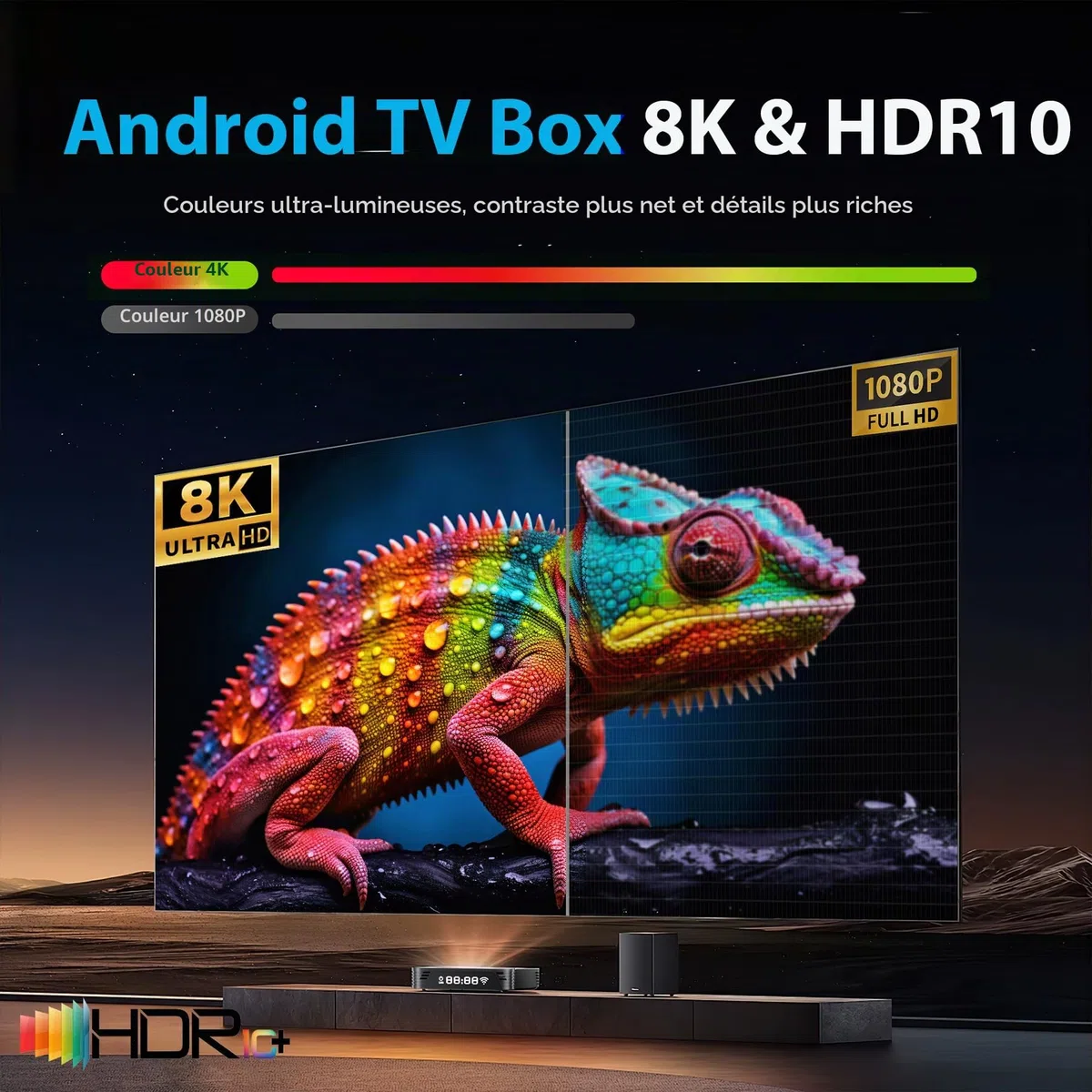 Android TV Box 13.0, 2025 Android Box avec RAM 4G ROM 32G 3D HD 8K WiFi6 Enternet10/100M BT5.0 USB3.0 HDR10 Cast Screen Smart TV Box