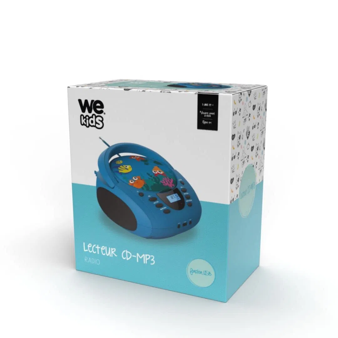 WE Lecteur - Radio CD - USB WeKids: FM, Lecteur CD/CD-R/CD-RW/MP3, RMS2*2W, entrée Aux et Micro, modèle Mer