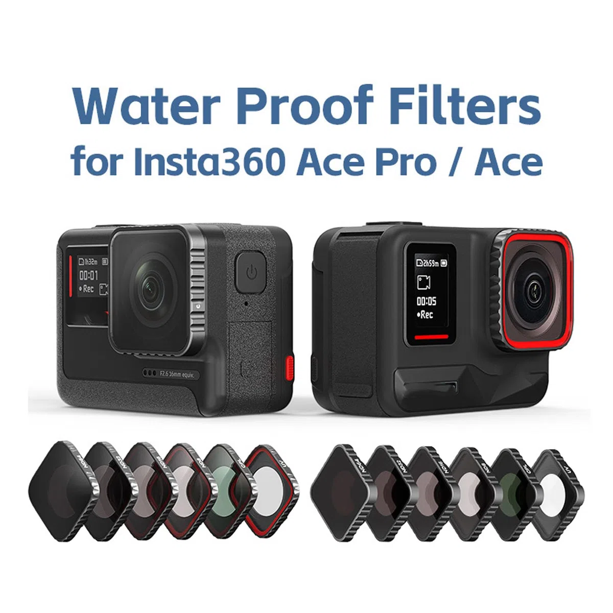 Ensemble de filtres ND étanches compatibles avec Insta360 Ace Camera, ND8, ND16, ND32, ND64 Filtre d'objectif à densité neutre avec outil pour accessoires Ace