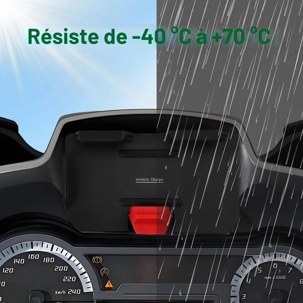 DAZZLEEX Support de téléphone de navigation pour moto BMW avec chargement sans fil 15 W pour R1200GS R1250GS R1300GS IPX6 étanche 10,6 à 16,5 cm (logo rouge)