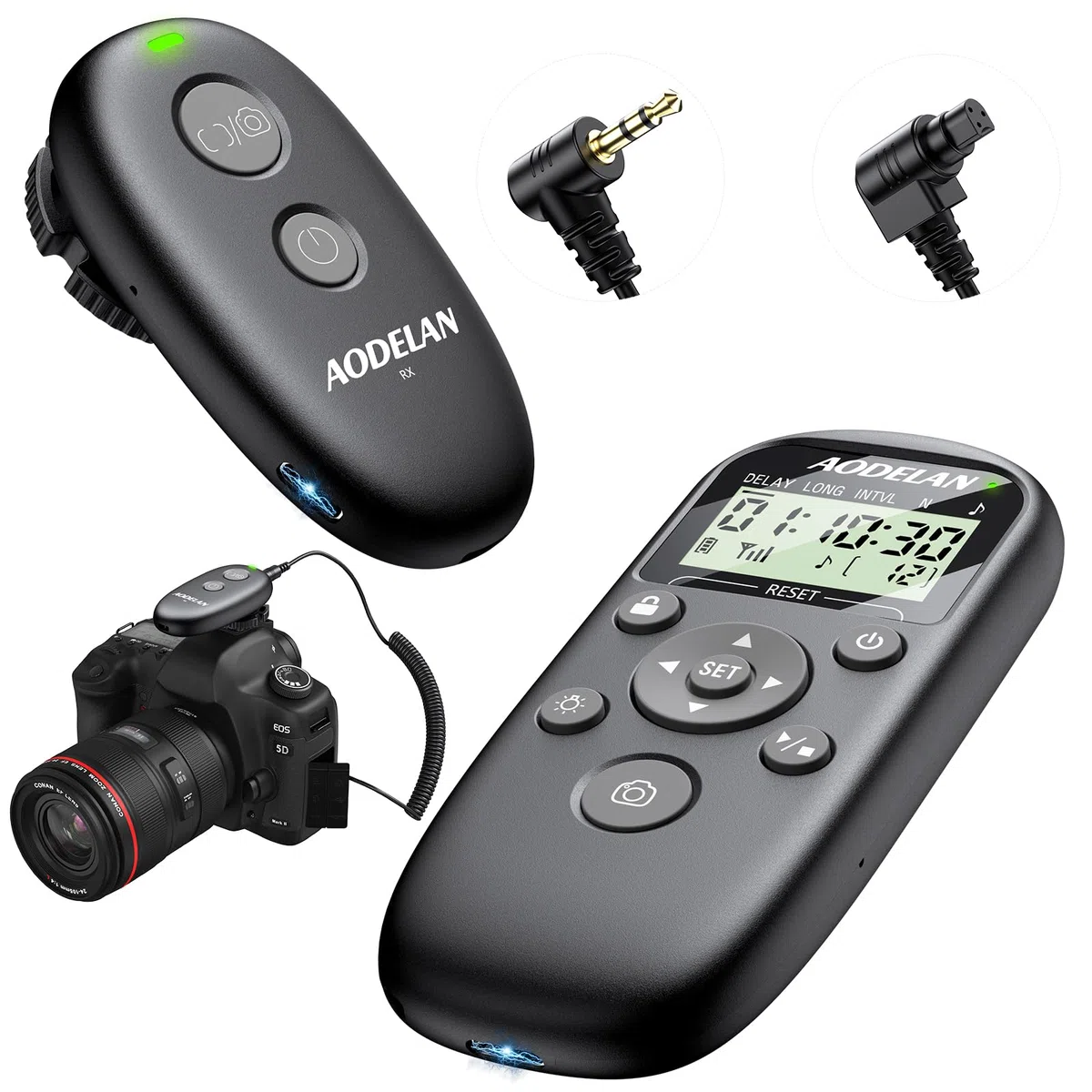 Aodelan Déclencheur à distance rechargeable avec minuteur d'intervalle pour appareil photo Canon Rebel T7, T6, T3i, R5 Mark II, R6 II, R8, R10, RP, SL2, SL3, 6D II