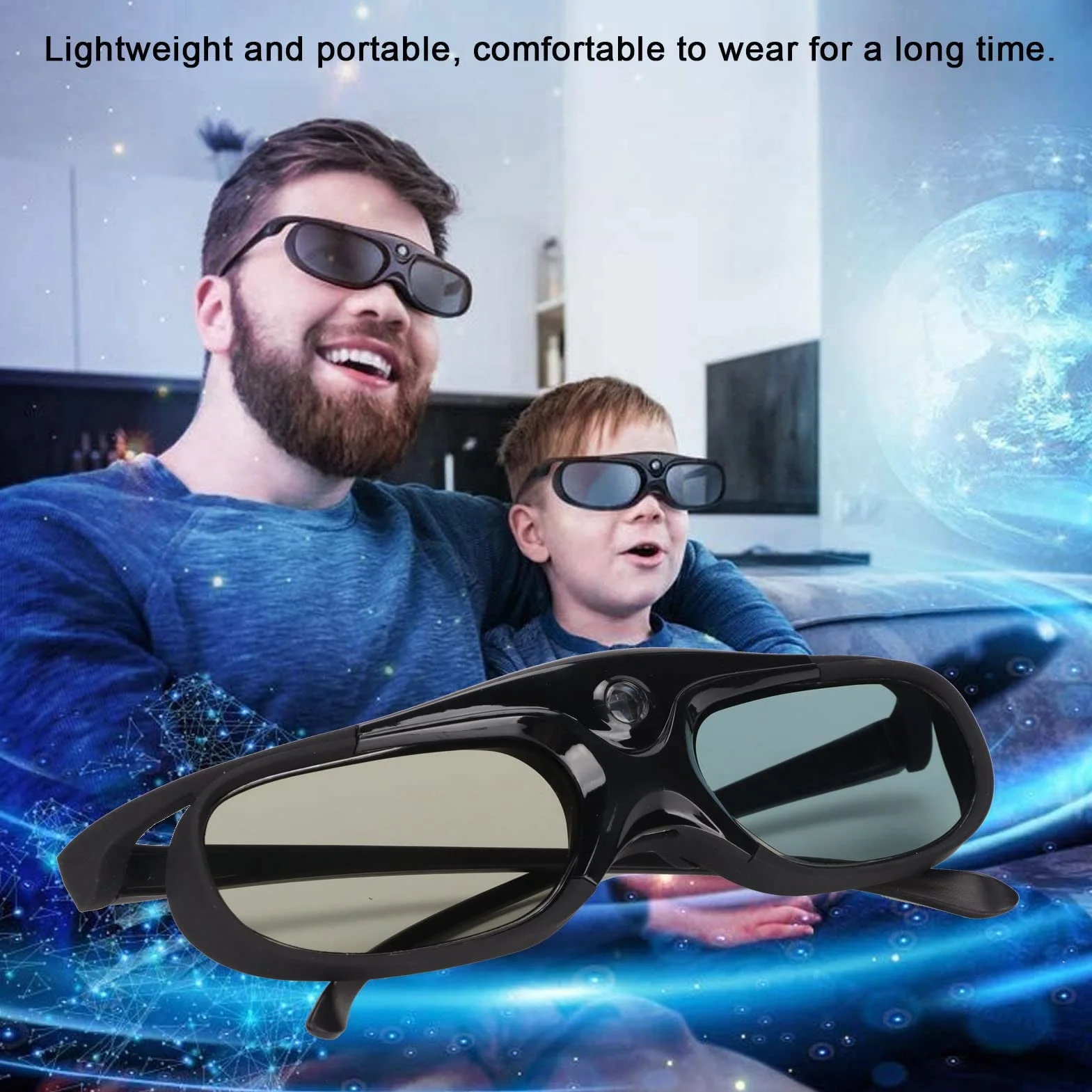 Lunettes 3D, 2pcs 144Hz 3D Active Shutter Lunettes, DLP Link LCD Lentille 3D Lunettes pour 3D DLP Orojectors Rechargeable 3D Active Shutter Lunettes