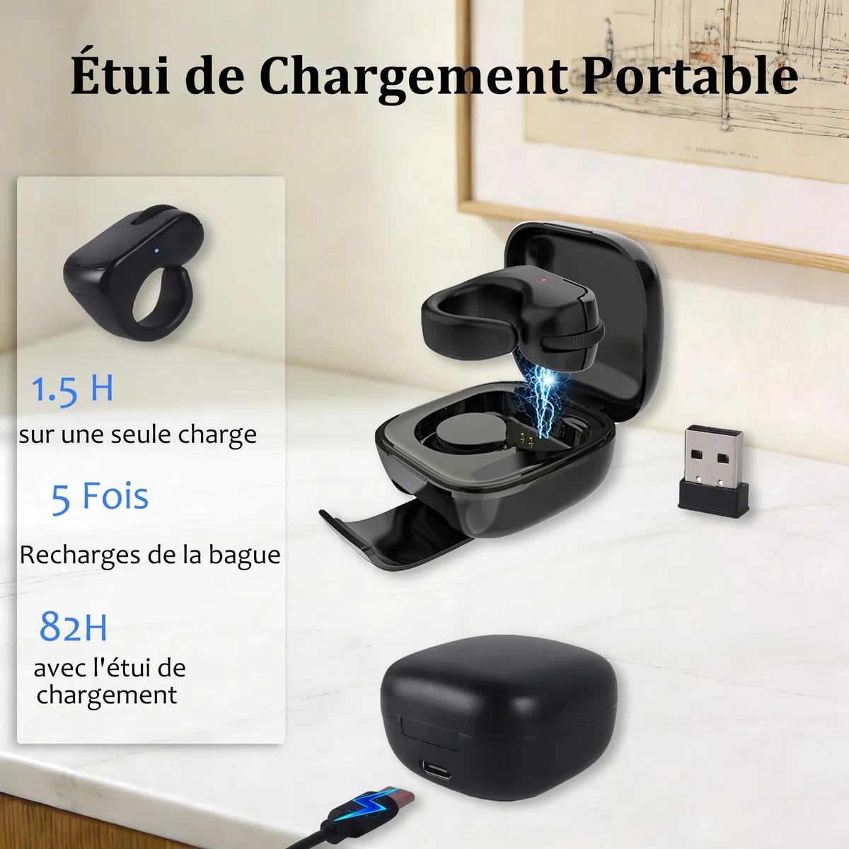 Tiktok Souris à Anneau Défilant avec Pavé Tactile, Mini Bluetooth Portable Rechargeable avec étui de Chargement, Télécommande pour Photo/Vidéo/App Kindle/PPT, pour PC Computer Smartphone Tablette-Noir