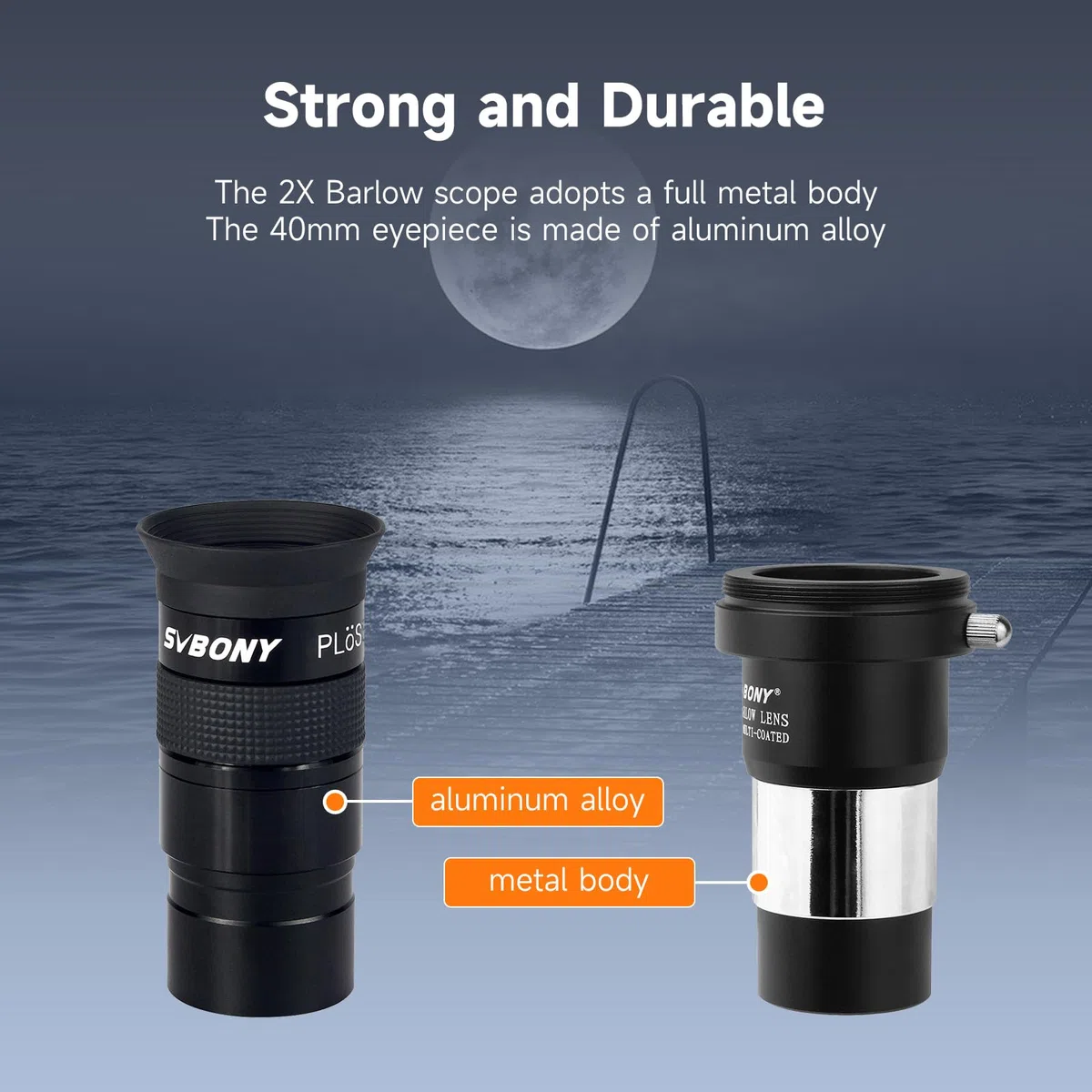 Svbony Oculaire de télescope 40 mm, oculaire Plossl 40 degrés FMC avec filtre et lentille de Barlow 2 x filetage pour l'observation planétaire de la lune