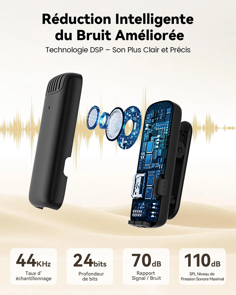 Micro Cravate Sans Fil avec Boîtier de Charge pour lPhone, lPad et Android , Mini Microphone Sans Fil avec Réduction de Bruit, 36H d’Autonomie, Idéal pour Vidéo, YouTube, Vlog et Live Streaming