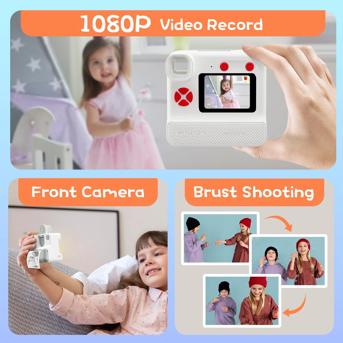 Appareil Photo Enfant Instantanée,1080P Appareil Photo Numérique Enfant avec Papier d'impression & Carte TF 32G, Stylo 5 Couleurs,Cadeau pour Filles Garçons de 3-10 Ans (Blanc)