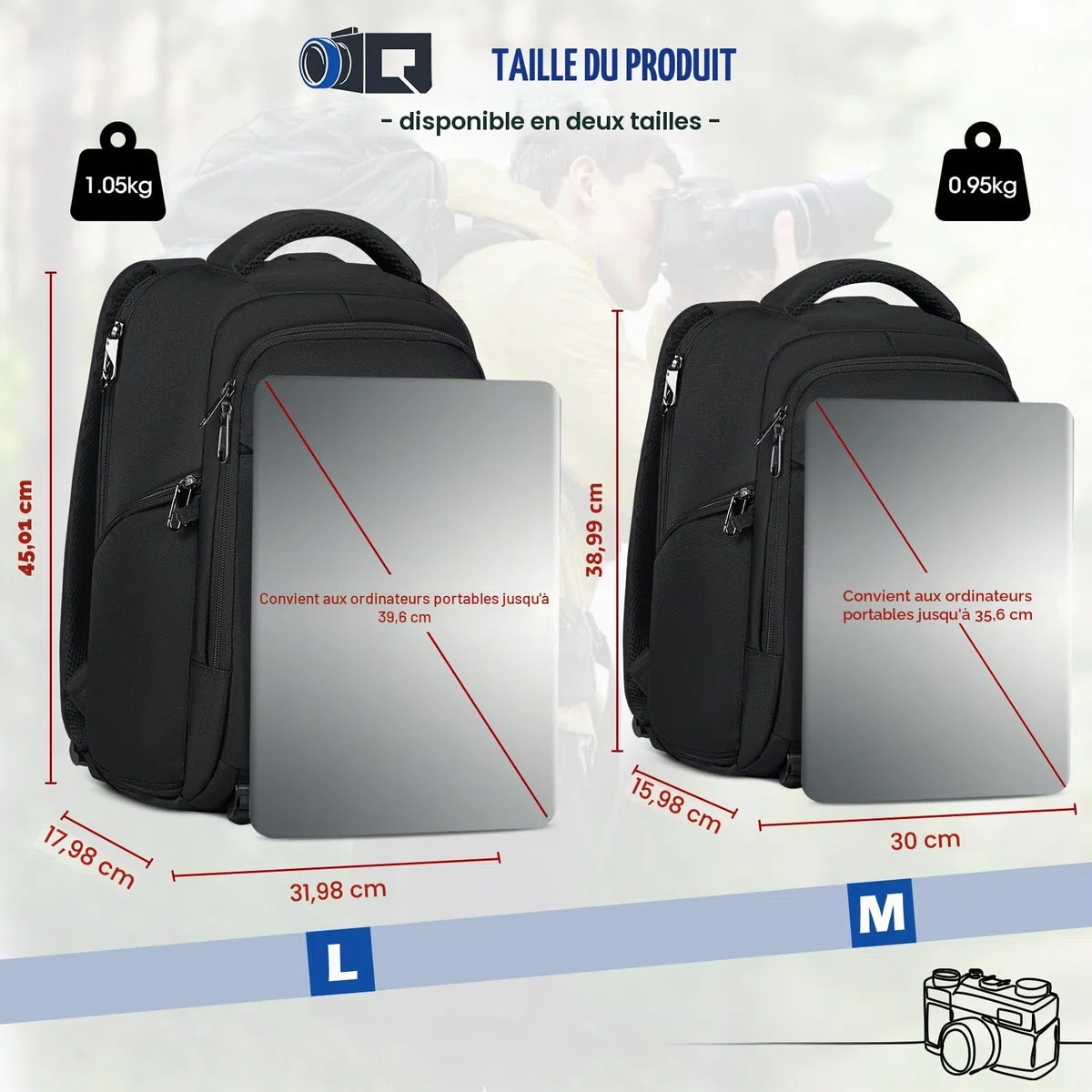 RAINSMORE Sac a Dos Photographe Sacoche Appareil Photo Professionnel Compartiment Ordinateur 14 Pouces Housse Pluie Sac Photo Reflex Numérique Compatible Canon Sony Noir