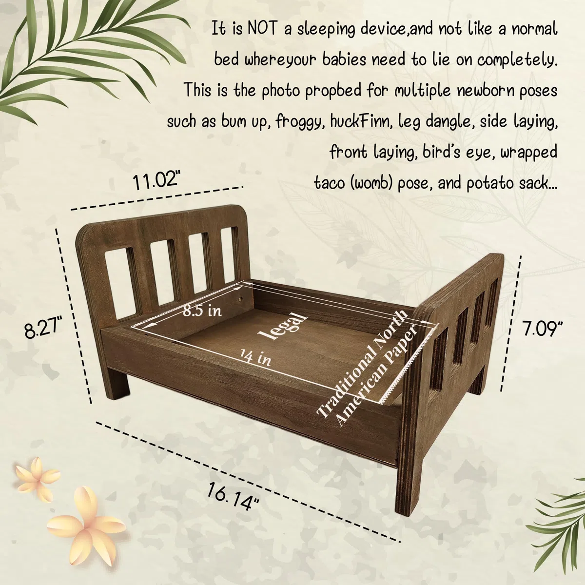 Accessoire photo de lit marron, accessoire de photographie pour nouveau-né, mini lit en bois, lit vintage pour bébé, lit de poupée, nid d'animal de compagnie