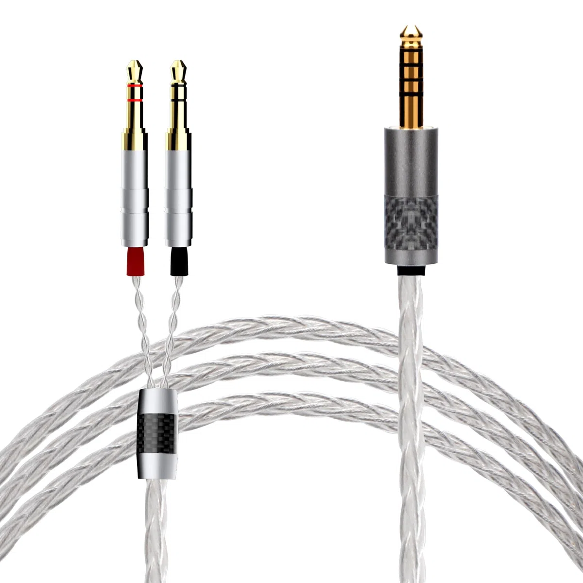 Monosaudio Câble de mise à niveau pour casque HiFi haut de gamme - 4,4 mm mâle vers double 3,5 mm - Isolation PTFE - Câble de rechange de 1,5 m avec 16 fils OCC - Conducteur en cuivre OCC - Pour HE4XX