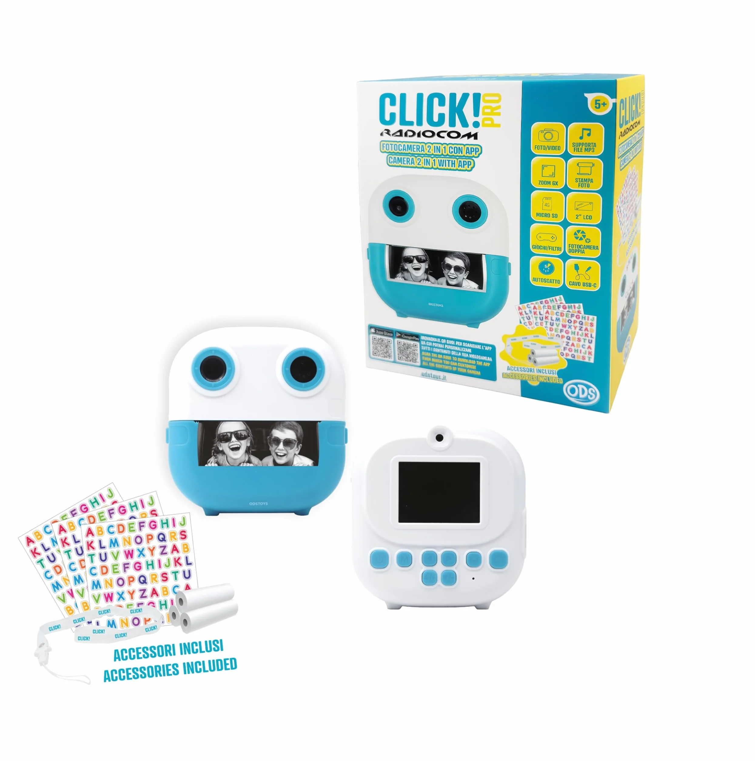 Cliquez 4 - Appareil Photo instantané pour Enfants - Double caméra - Imprimez des Photos et des Dessins à partir de l'App - Vidéo 1080p - Zoom 6X - Jeux - MP3 - Écran LCD 2" - MicroSD 4 Go