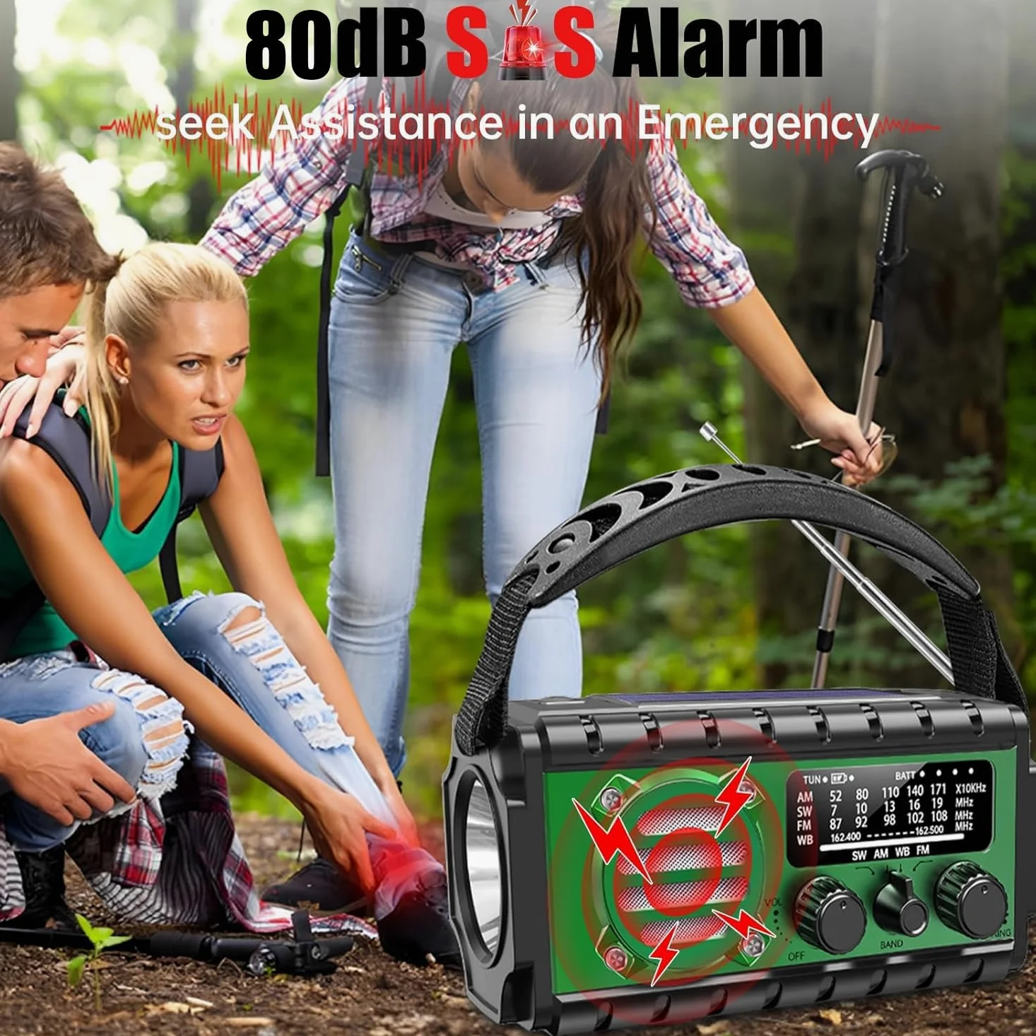 Radio Dynamo Survie 20000mah Lampe Dynamo Survie SW/AM/FM Grande Batterie, Portable Charge de Téléphone Portable, SOS, Lampe de Poche Radio Manivelle Survie pour Urgence/Maison （Vert）