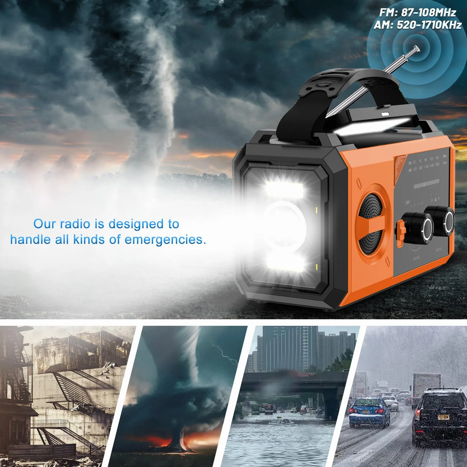 27000mAh Bluetooth Radio Solaire, Batterie Externe Solaire Radio AM/FM 3 Façons de Charger 8 en 1 Radio Portable d'urgence, SOS, Lampe de Poche, Boussole, Lampe de Lecture, Prise Casque