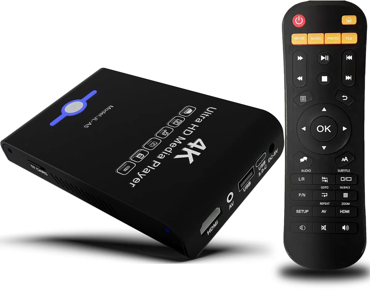 Lecteur multimédia 4K Ultra HD et boîtier HDD 2 en 1 : Lecture H.265/HEVC, H.264/AVC MP4, vidéos MKV, Musique MP3, Photos JPG, HDMI 4K, AV analogique, Prend en Charge 2", 2,5