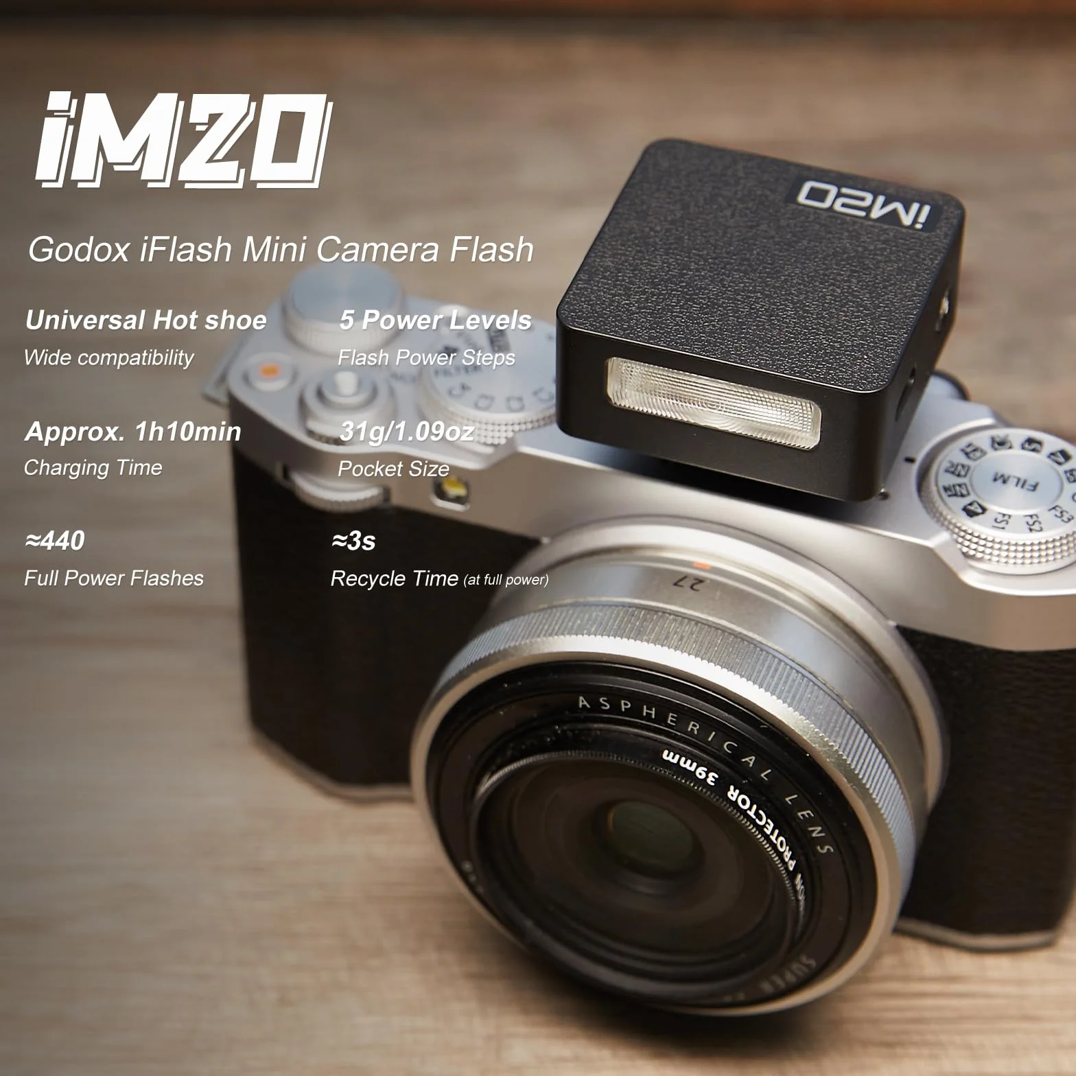 GODOX iM20 Mini Flash pour Appareil Photo, 5 Niveaux de Puissance, 6000 K ± 200 K avec dôme de Diffusion
