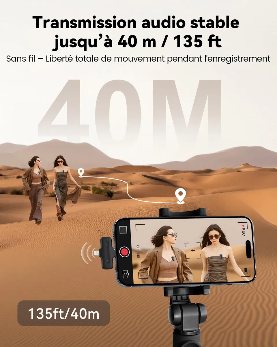 Micro Cravate Sans Fil avec Boîtier de Charge pour lPhone, lPad et Android , Mini Microphone Sans Fil avec Réduction de Bruit, 36H d’Autonomie, Idéal pour Vidéo, YouTube, Vlog et Live Streaming