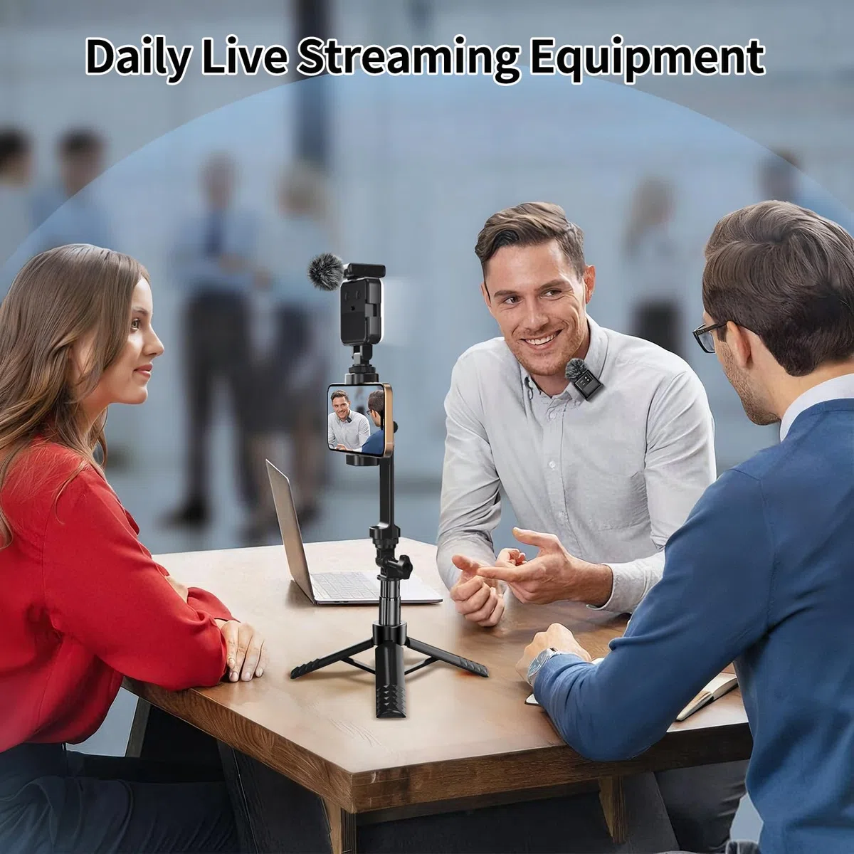 yAyusi Vlogging Kit pour iPhone/Android, Kit Youtuber Comprend Trépied 3 en 1, Lumière LED, Microphone et Housse de Rangement, Idéal pour Interviews de Rue et Enregistrement de Vlog
