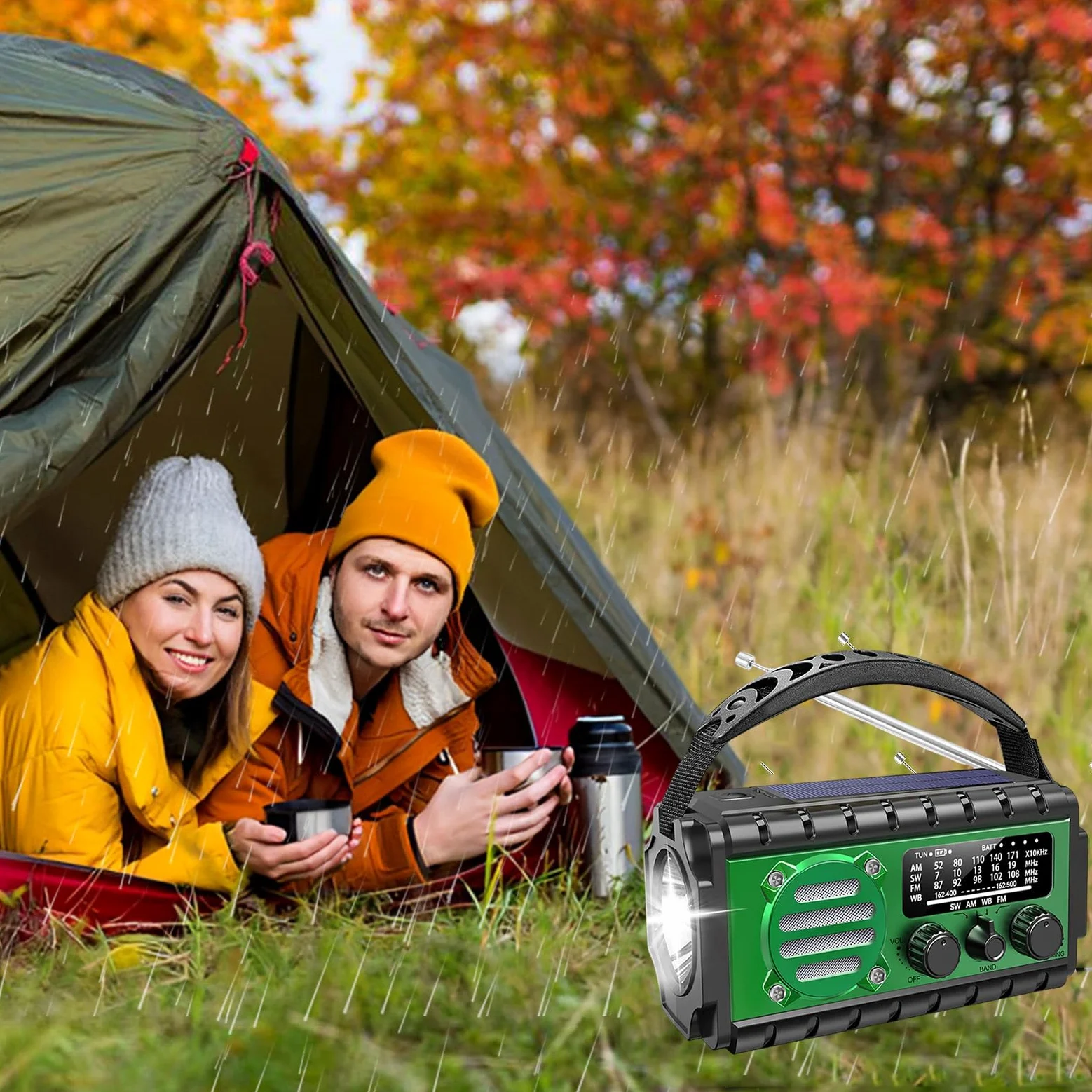 Radio Dynamo Survie 20000mah Lampe Dynamo Survie SW/AM/FM Grande Batterie, Portable Charge de Téléphone Portable, SOS, Lampe de Poche Radio Manivelle Survie pour Urgence/Maison （Vert）