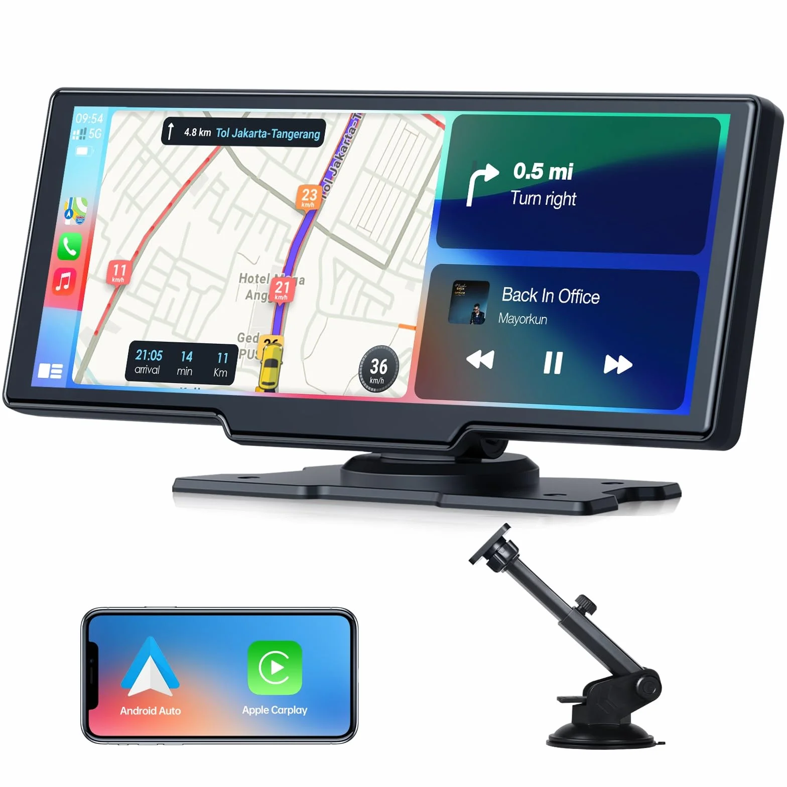 Volam 9.26 Pouces Ecran Carplay Voiture avec Carplay sans Fil Android Auto, Ecran Tactile, iOS Lien Miroir, GPS Navigation, Siri, G00gle Assistant Vocal, Bluetooth 5.0, Aux, FM