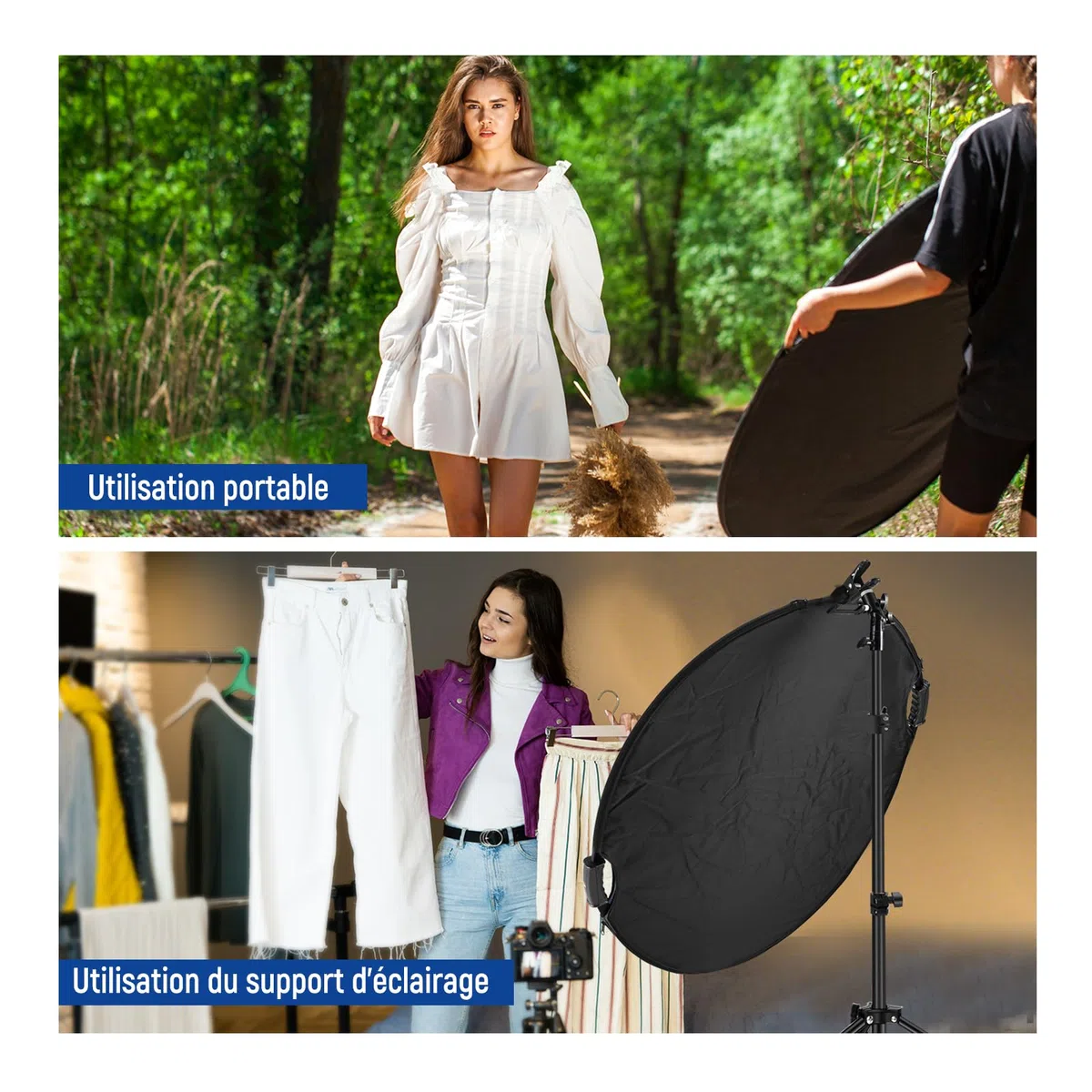 NEEWER 80cm Réflecteur Lumière avec Pince et Poignées, Réflecteur Photographie Multi-Disque Pliable 5 en 1 Translucide/Argent/Or/Blanc/Noir avec Filetage 3/8" pour Éclairage Extérieur Studio,RF-80II