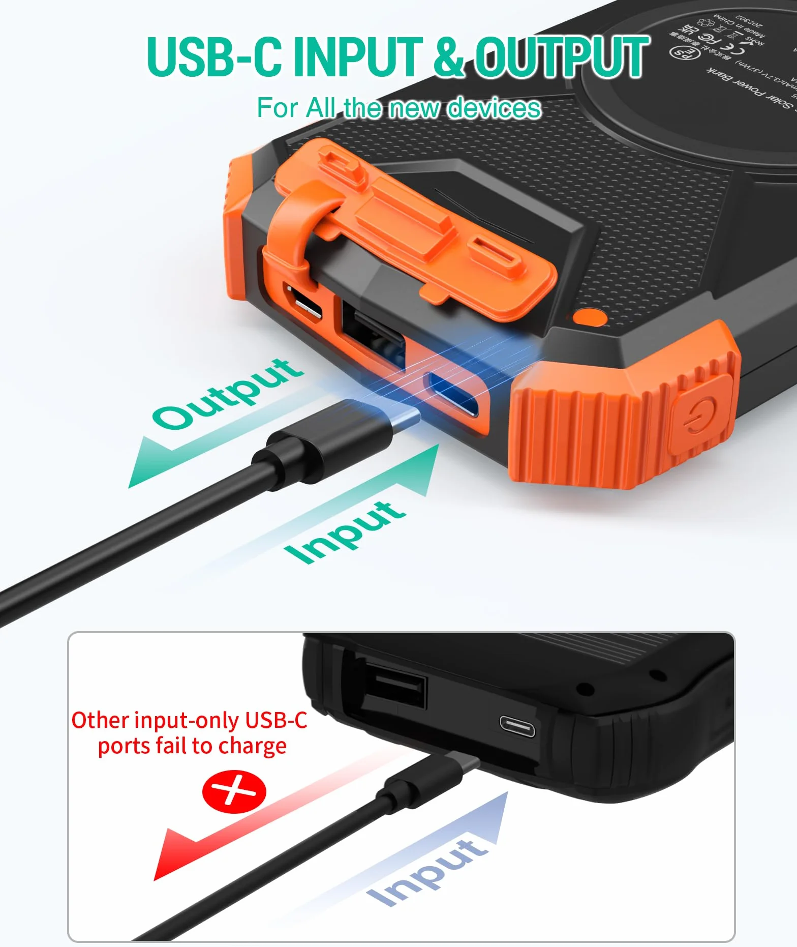 BLAVOR Batterie Externe Solaire 10000 mAh Qi Chargeur Rapide sans Fil pour l'extérieur Portable Power Bank Chargeur Solaire avec Panneau Solaire USB C Entrée pour téléphone Portable, Tablette