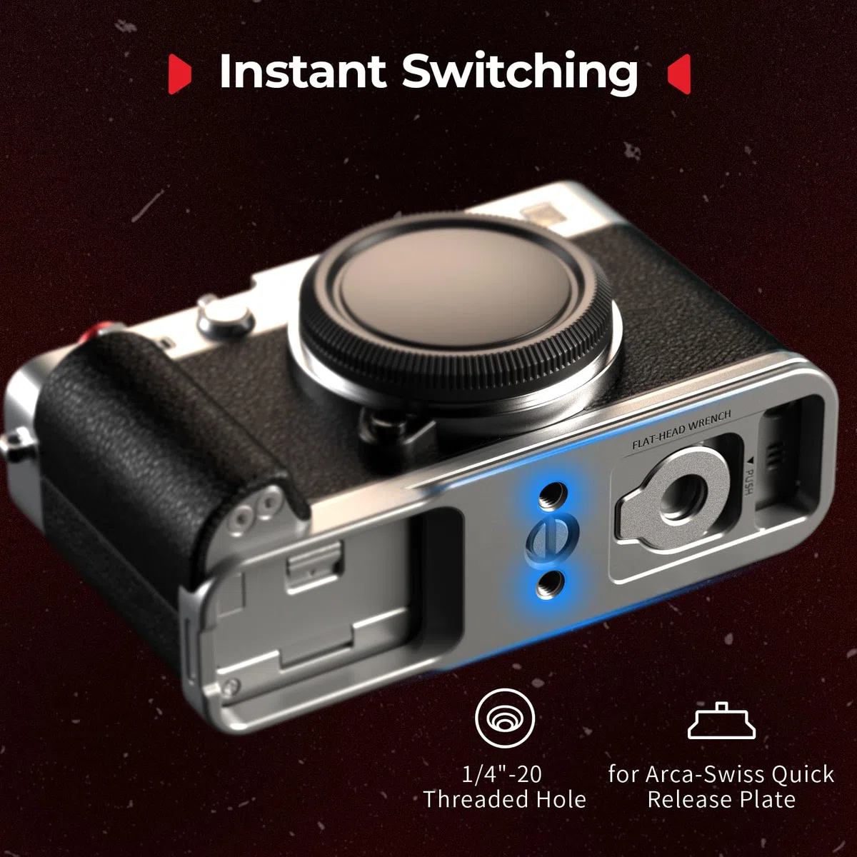 SMALLRIG X-E5 Poignée en L pour FUJIFILM, Plaque de Dégagement Rapide Intégrée pour Arca, Pas de vis 1/4"-20, Poignée Ergonomique Légère en Silicone, Bouton de Déclenchement (Argent) - 5447