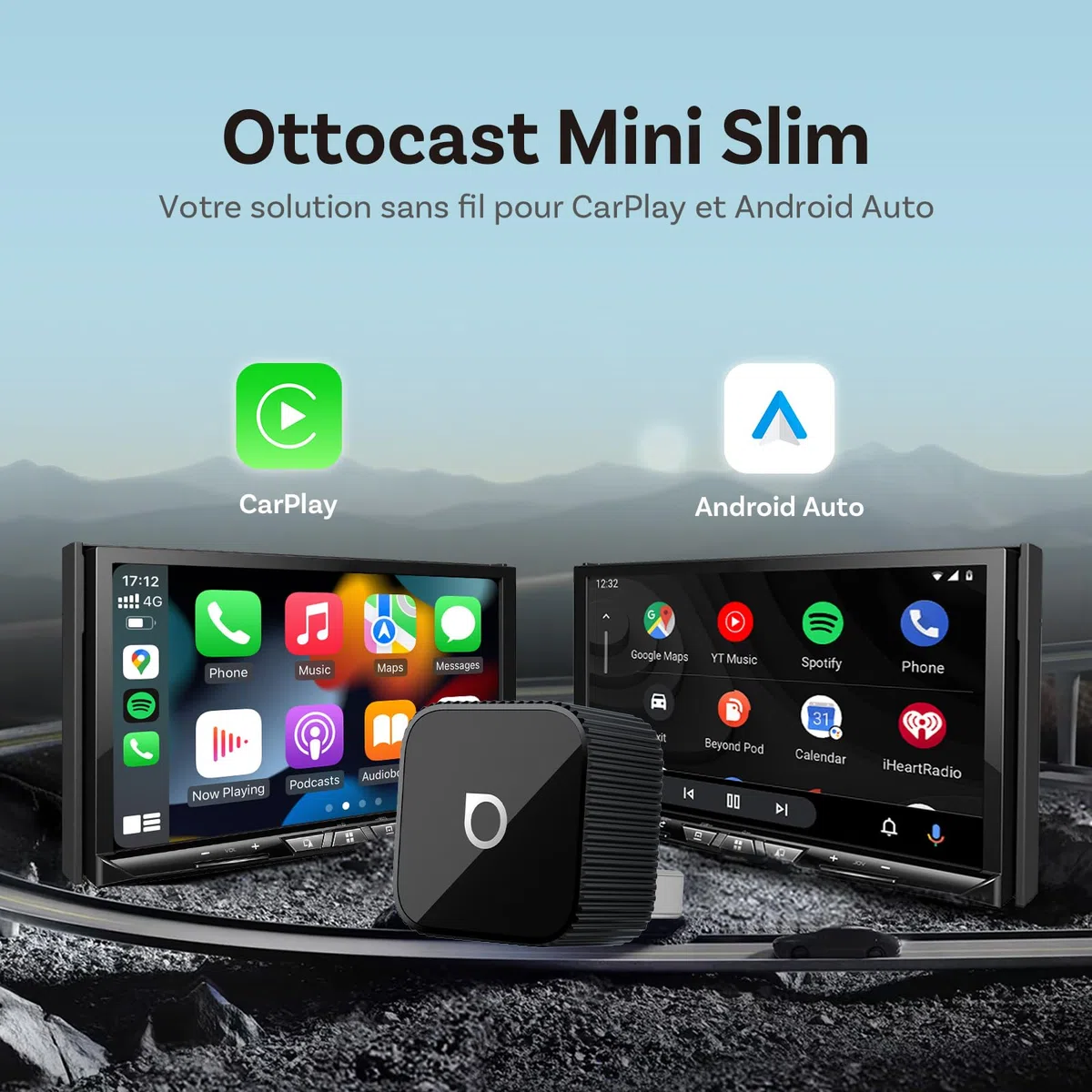 OTTOCAST (2026 Amélioré) Adaptateur CarPlay sans Fil & Android Auto 2 en 1, Mini Slim pour iOS 10+ & Android 11+, Multi-Utilisateurs, Plug & Play, Connexion Rapide