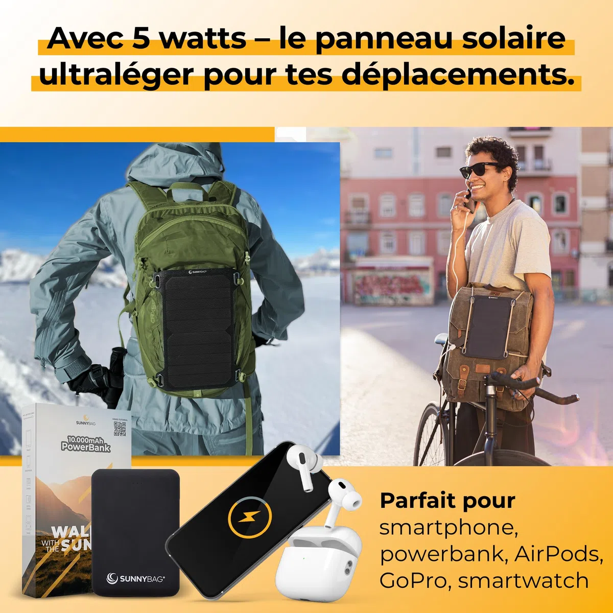 Sunnybag® Leaf Mini 2.0 Panneau Solaire [Ultra léger et Compact] – Chargeur Solaire (étanche et Robuste) – Panneau Solaire avec USB pour randonnée, Camping et extérieur – Idéal avec Batterie Externe