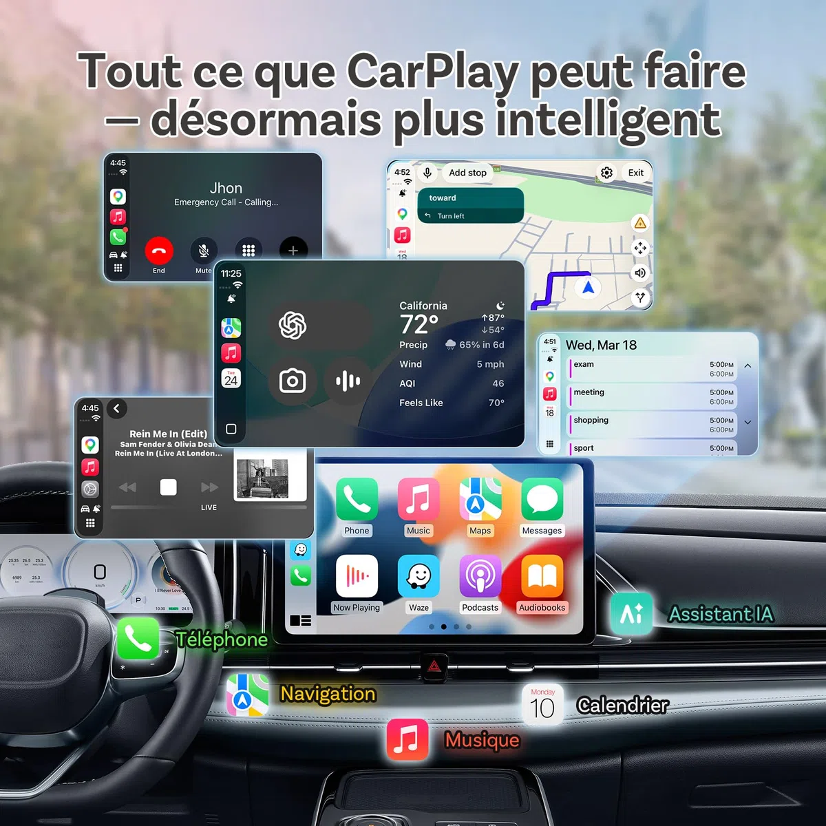 OTTOCAST (2026 Amélioré) Adaptateur CarPlay sans Fil & Android Auto 2 en 1, Mini Slim pour iOS 10+ & Android 11+, Multi-Utilisateurs, Plug & Play, Connexion Rapide