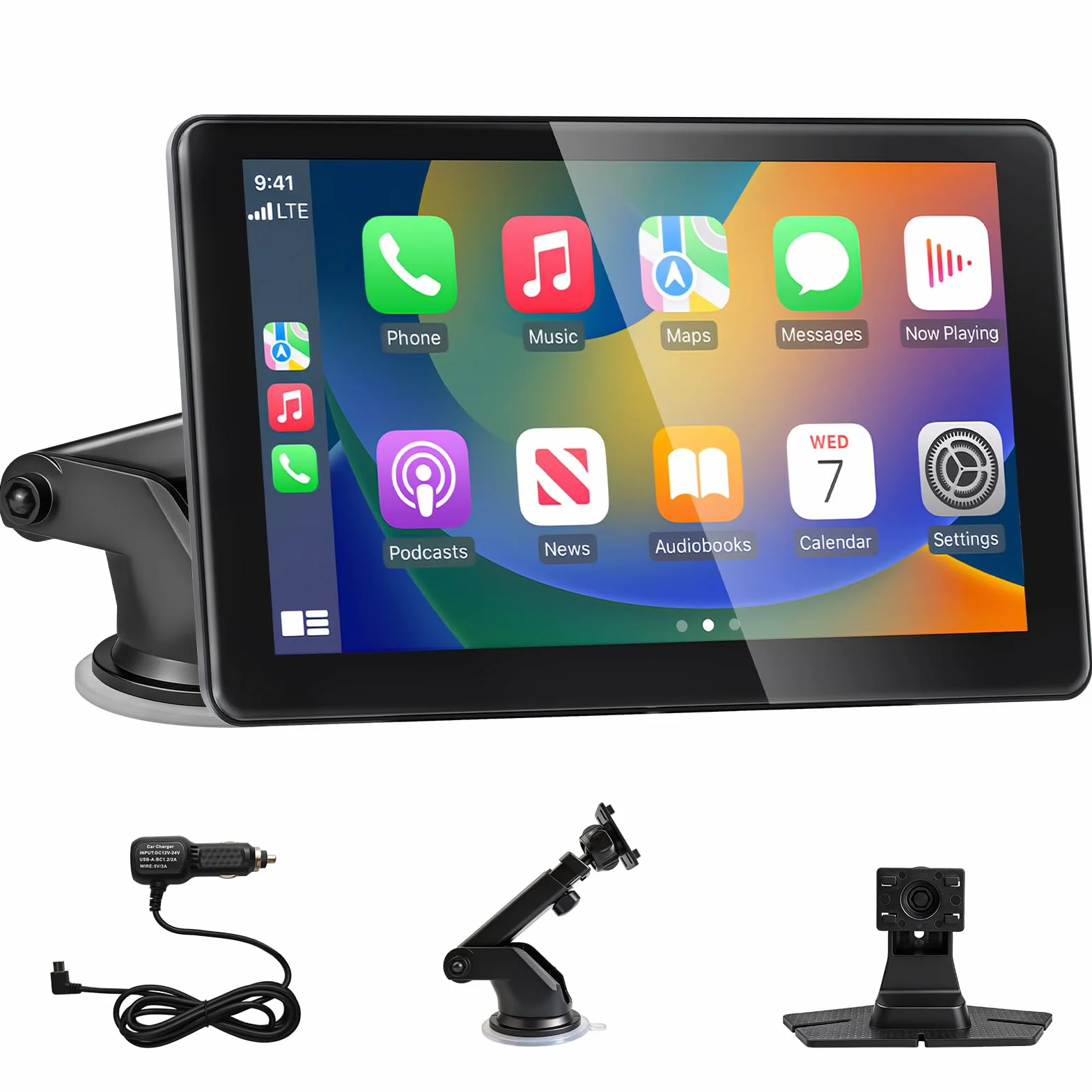 Écran Carplay Voiture pour Carplay et Android Auto sans Fil, 7 Pouces HD Ecran Tactile Autoradio Portable, Car Play Voiture avec Bluetooth 5.3, Mirror Link, Navigation GPS, AUX/FM, Commande Vocale
