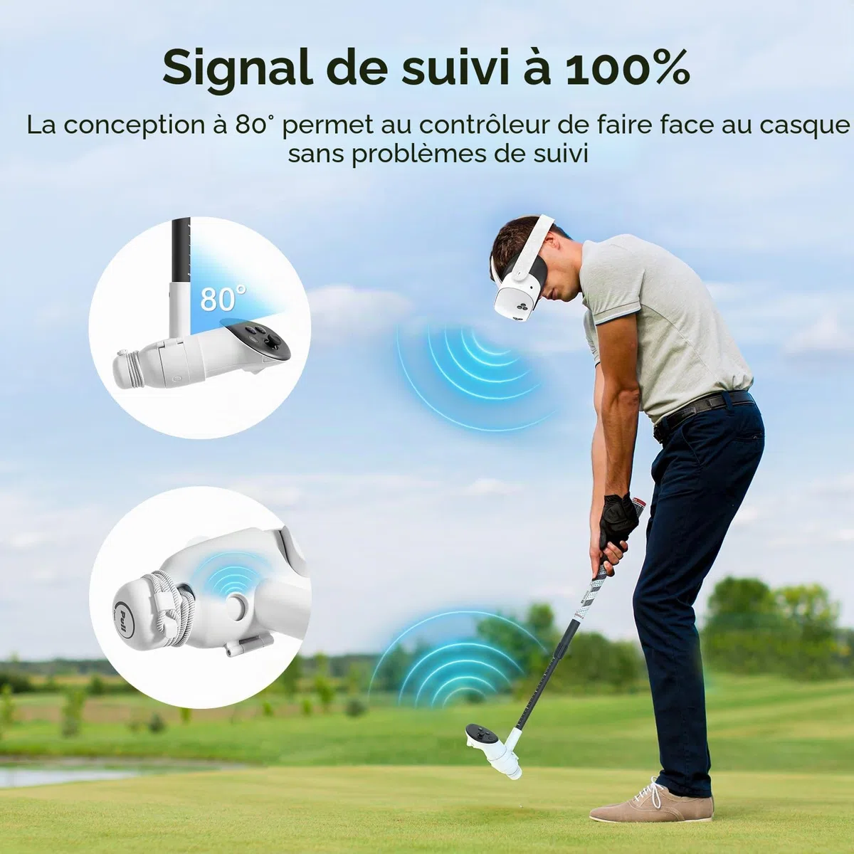 AMVR Fixation réglable pour club de golf compatible avec Meta/Oculus Quest 3S/Quest 3, longueur facilement réglable