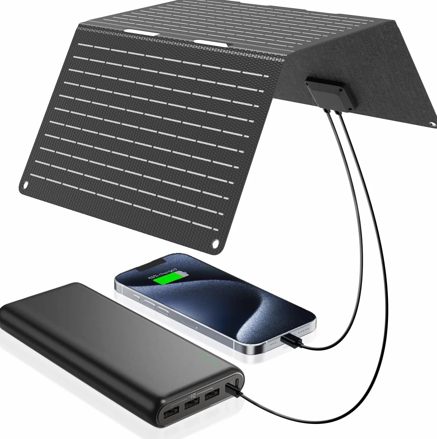 Ecosonique Panneau Solaire Pliable 30W Chargeur Solaire USB-A USB-C (5V3A) | Chargeur Solaire Pliable pour Téléphone Portable Appareil, Station d'alimentation pour le Camping, Compatible étanche IP67