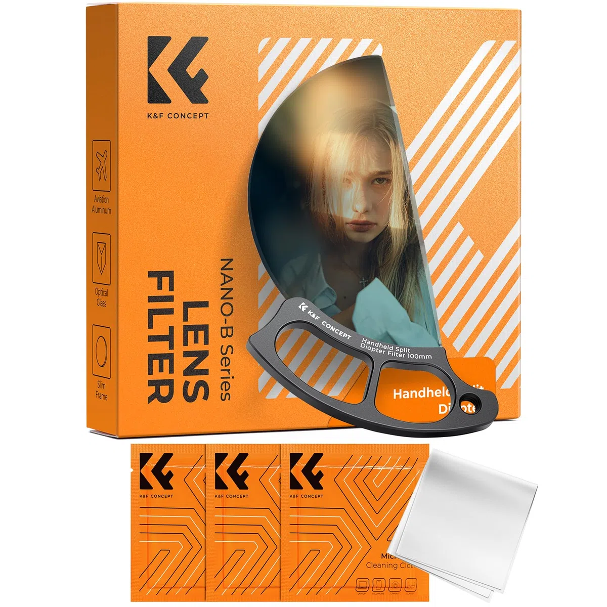 K&F Concept 100mm Filtre Dioptrique à Main Poignée Effet Spécial et 3 Chiffons de Nettoyage pour Objectif Appareil Photo