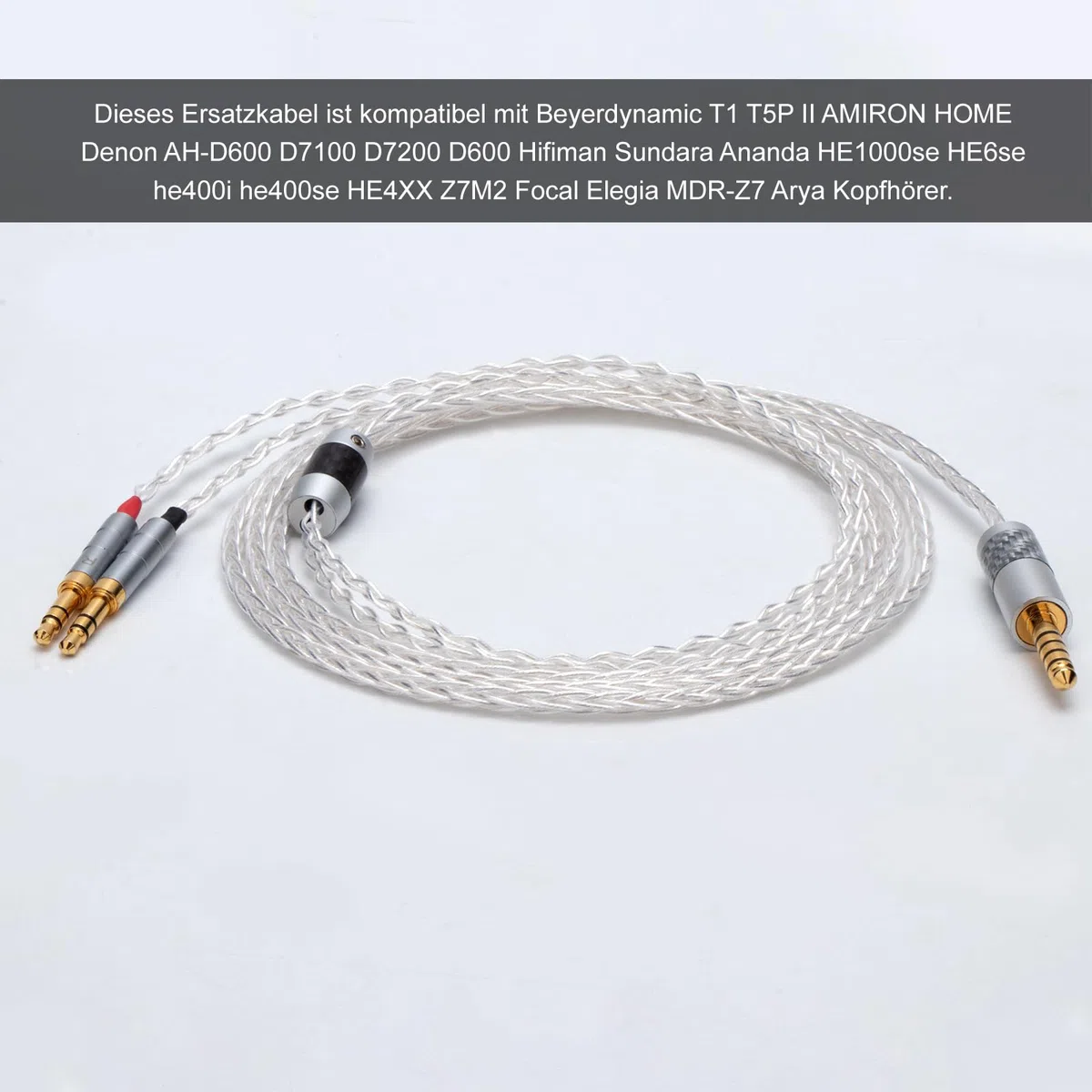 Monosaudio Câble de mise à niveau pour casque HiFi haut de gamme - 4,4 mm mâle vers double 3,5 mm - Isolation PTFE - Câble de rechange de 1,5 m avec 16 fils OCC - Conducteur en cuivre OCC - Pour HE4XX