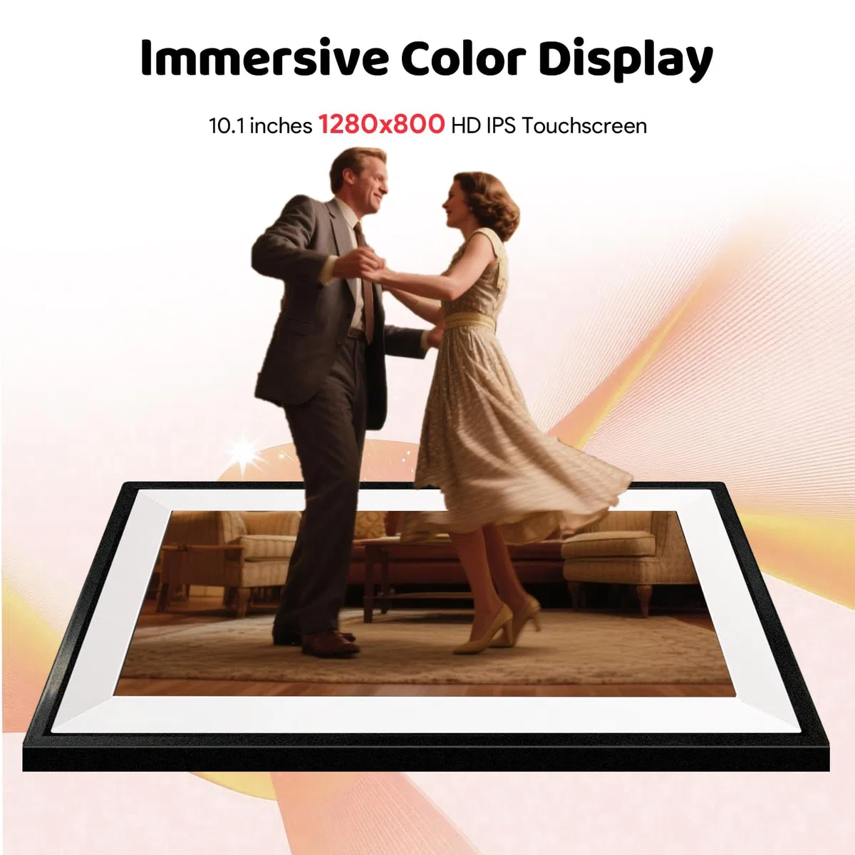 Frameo Cadre Photo Numérique WiFi 10,1 Pouces, Mémoire 32 Go, HD 1280x800 IPS Écran Tactile, Auto-Rotation Support Multilingue, Montage Mural, Partage de Photos Vidéos Via Frameo APP