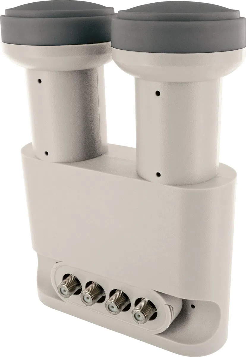 SCHWAIGER 5095 Monobloc Quad LNB 4-participants numérique Accessoires pour Parabole Protection Contre Les intempéries Raccords dorés Gris Clair Récepteur Satellite Eutelsat Astra