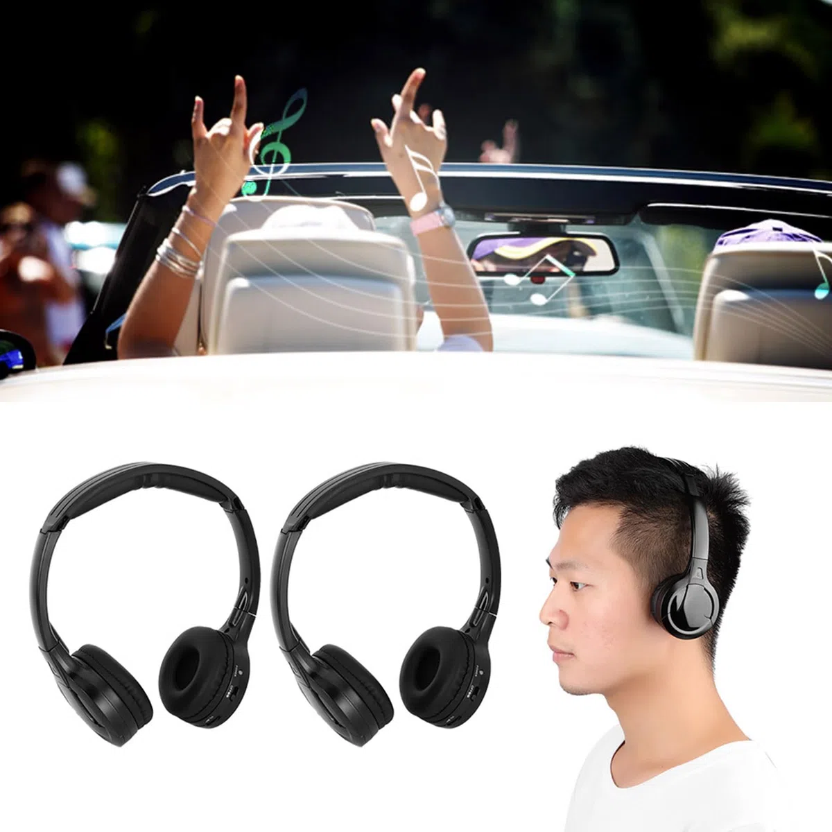 Casque stéréo Infrarouge sans Fil 2 canaux pour lecteurs DVD d'appui-tête de Voiture – Pliable, léger, arrêt Automatique, Design Ergonomique