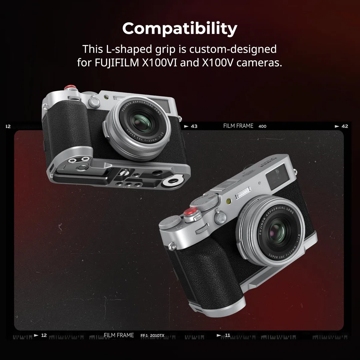 SMALLRIG X100VI Poignée en Forme de L pour FUJIFILM X100VI/X100V, Plaque de Dégagement Rapide pour Arca Intégrée, Poignée Latérale Légère en Silicone, avec Bouton d'Obturation et Hot Shoe Cover - 4555