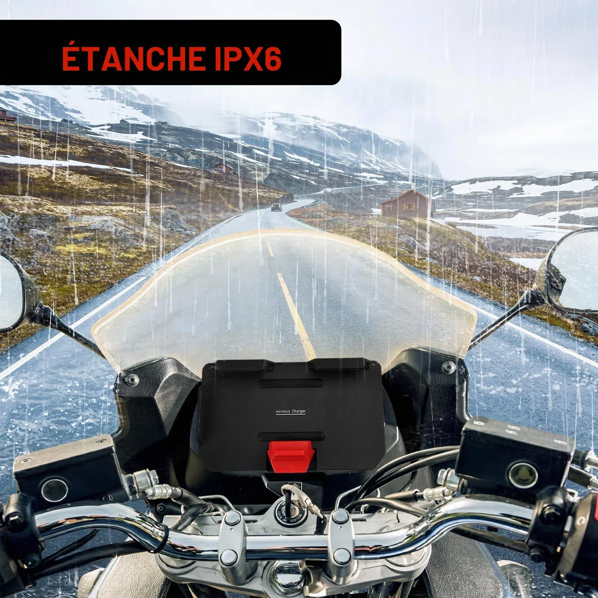 DAZZLEEX Support de téléphone de navigation pour moto BMW avec chargement sans fil 15 W pour R1200GS R1250GS R1300GS IPX6 étanche 10,6 à 16,5 cm (logo rouge)