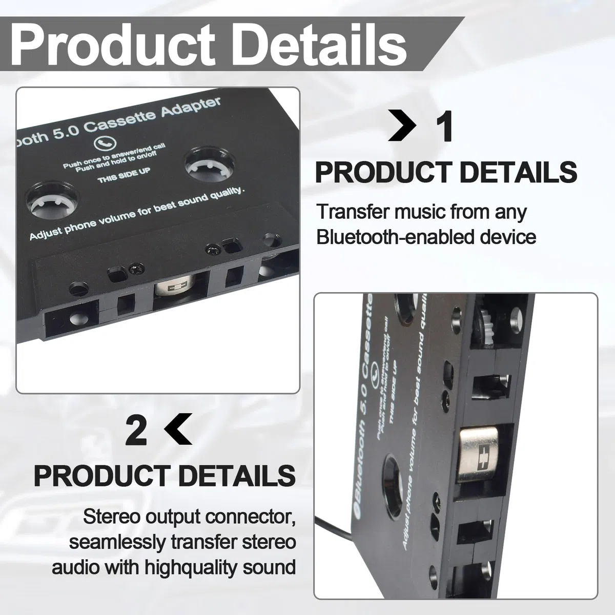 Funmo Adaptateur de Cassette Audio pour Voiture, récepteur de Cassette Bluetooth 5.0, Adaptateur auxiliaire de Cassette Audio pour écouter la Musique du téléphone Portable et la Voix de la Voiture