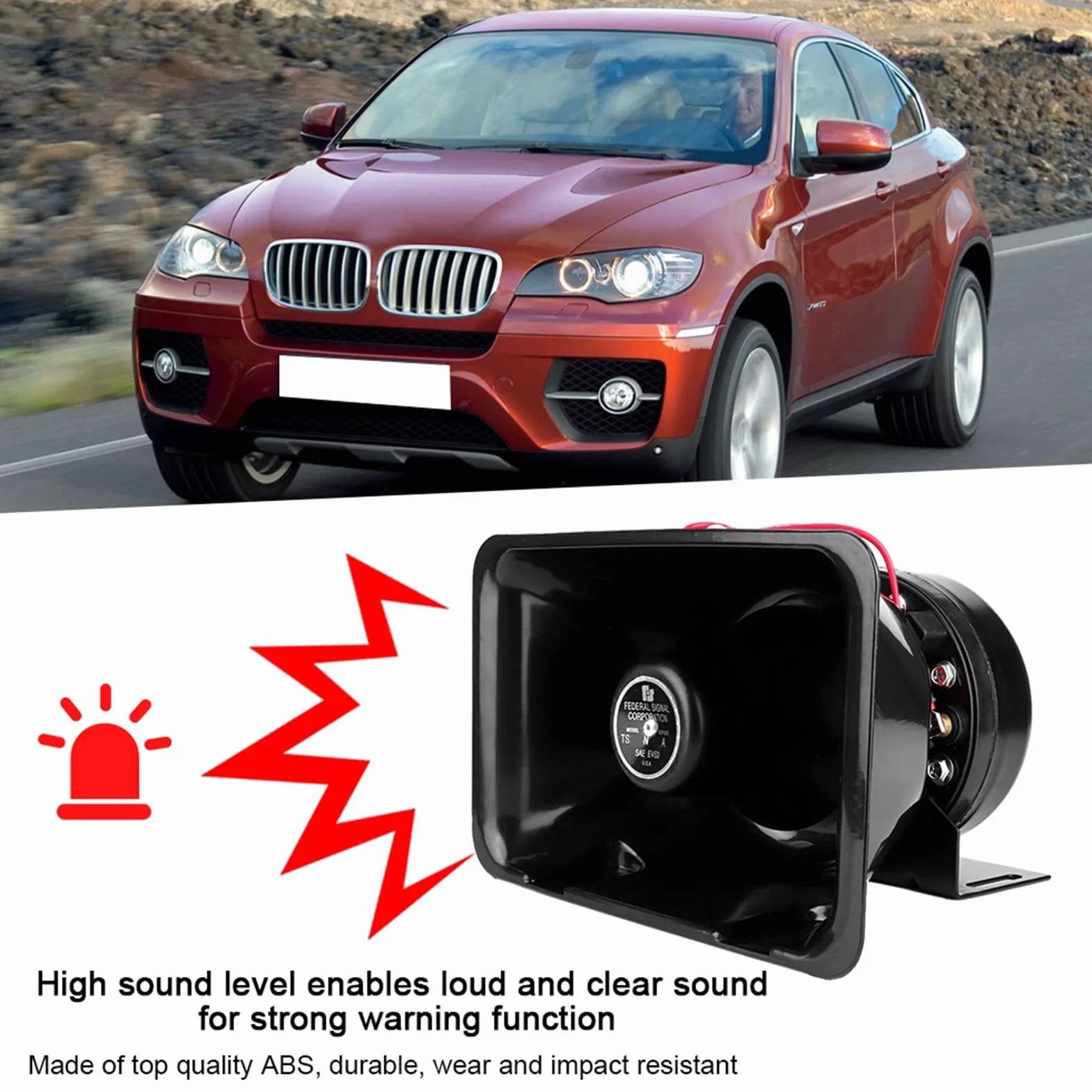 Haut-parleur de Sirène 200W, Haut-parleur de Sirène 200W, Klaxon 12V 200W Super Fort Universel Avertissement de Voiture Alarme Klaxon Haut-parleur Fonctionne avec Système D'alarme