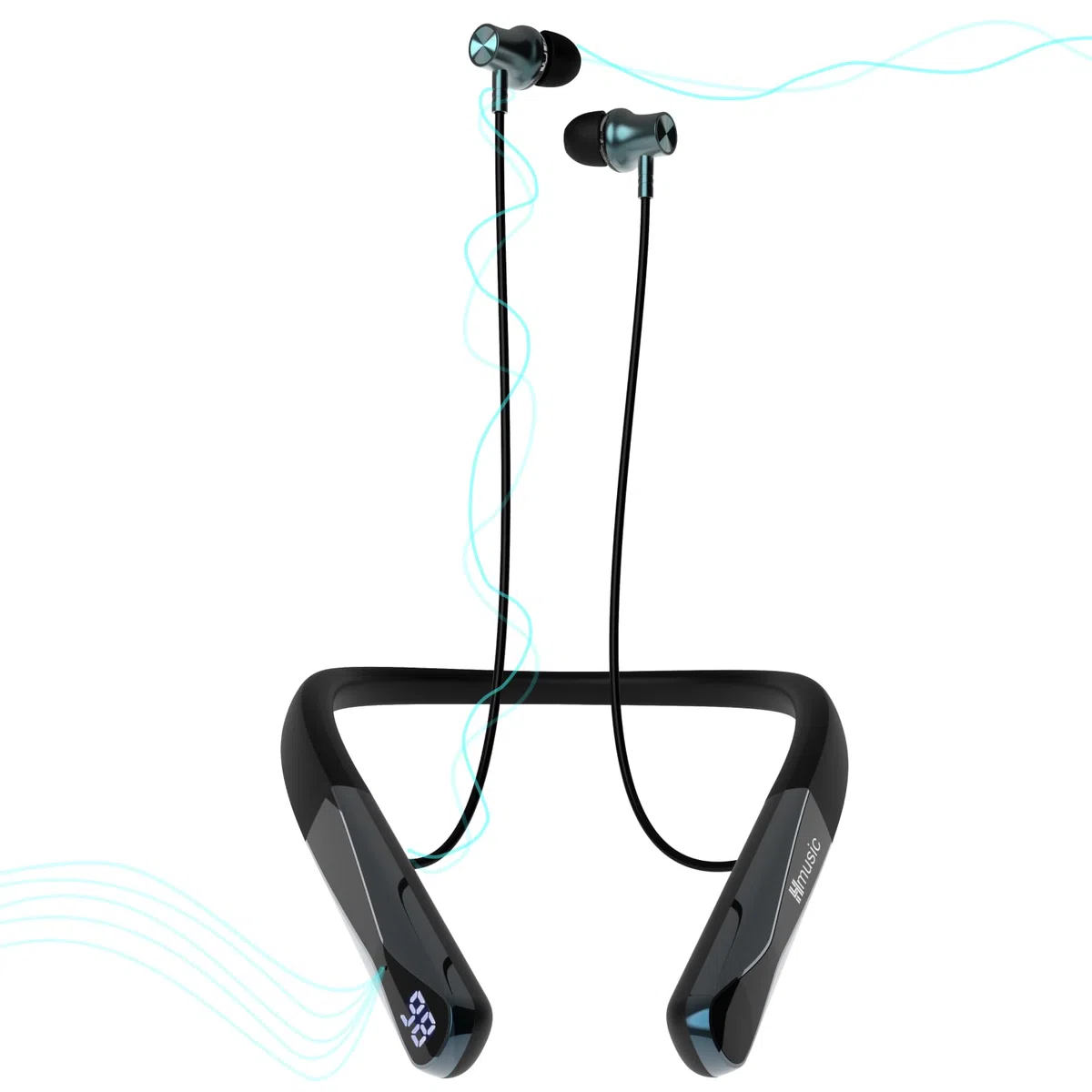 Hmusic H08 Casque Tour de Cou Bluetooth 6.0 sans Fil | Retour audio en temps réel, 35H Autonomie, IPX5 étanche, Affichage Numérique LED, Écouteurs magnétiques