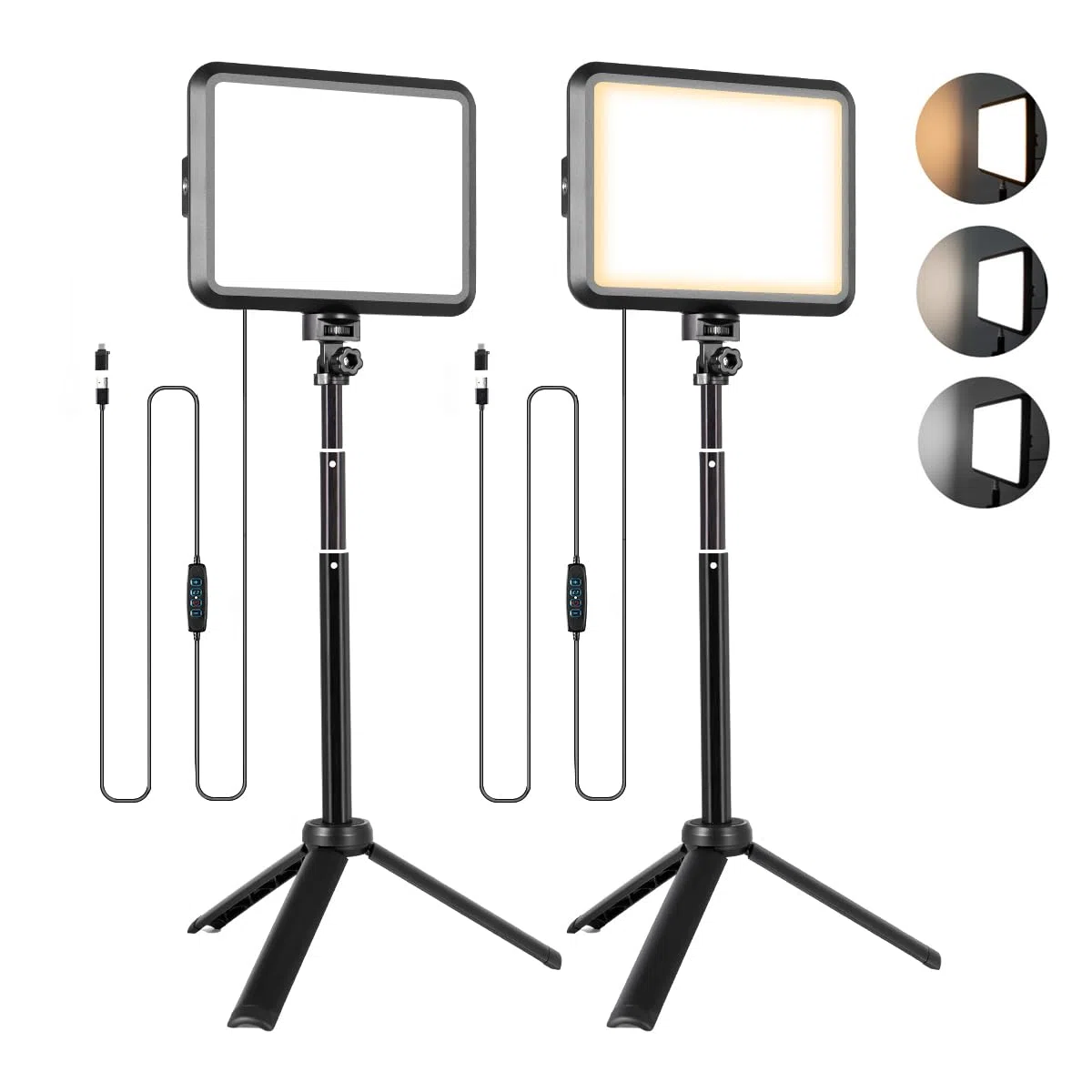 Ensemble de 2 Lampes Vidéo LED, 14 x 17cm Lampe de Studio de Photographie Portable avec Trépied Réglable pour Table, 2800K-6500K Lumière Douce USB pour Zoom/Streaming de Jeux/Youtube/TikTok