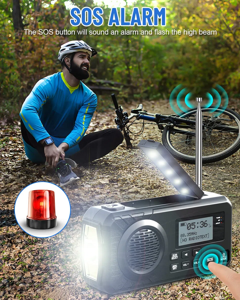UOHHBOE Radio Solaire Dab/FM 5000mAh Radio Portables USB-C Rechargeable Dynamo Survie avec Manivelle Lampe Poche Lampe Lecture Alarme SOS pour Camping Randonnée Urgence