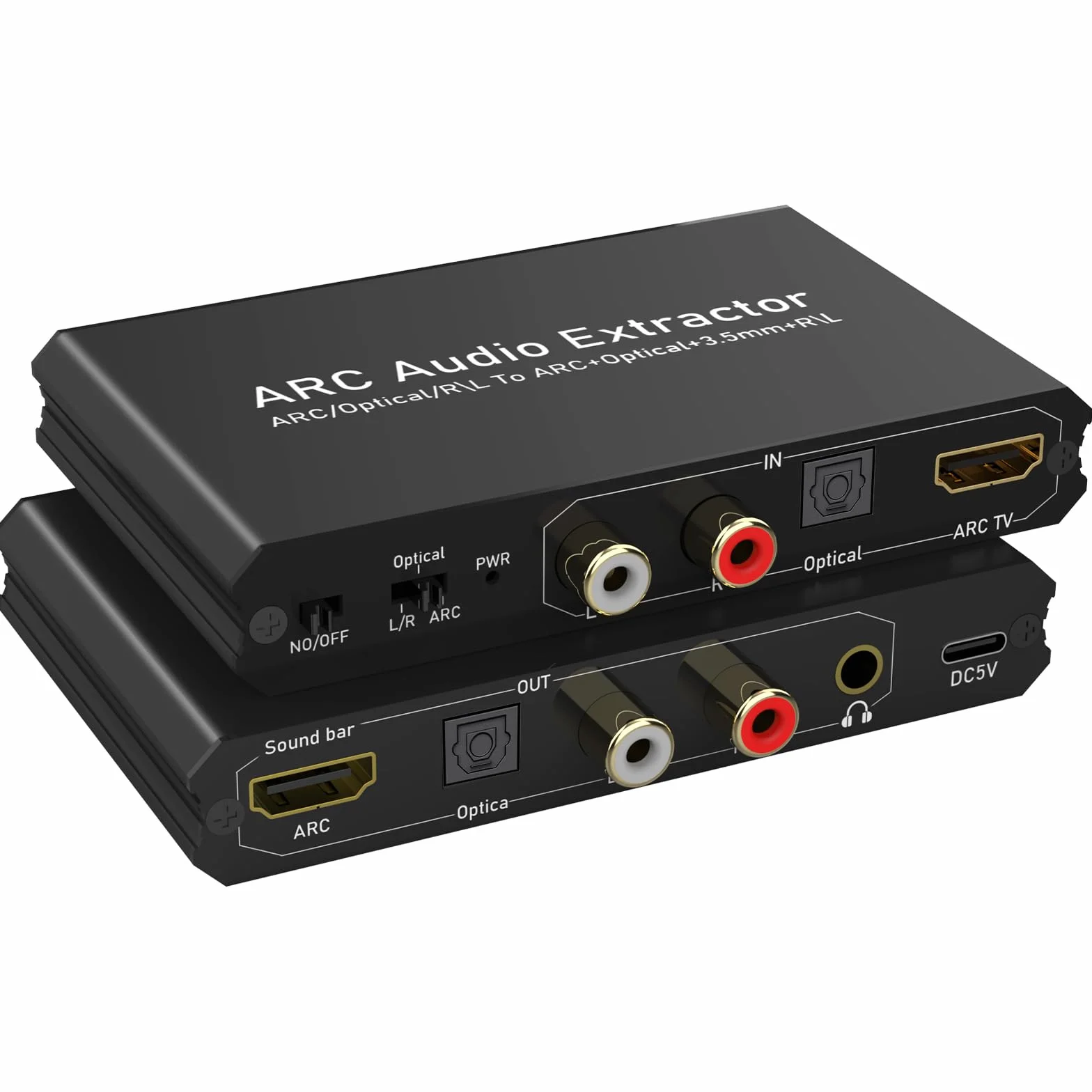 Tendak 192 KHz ARC Audio Extractor convertisseur audio numérique HDMI ARC+ optique+ RCA L/R vers HDMI+ optique +RCA L/R+ stéréo 3,5 mm pour amplificateur de barre de son HDTV haut-parleurs et casques