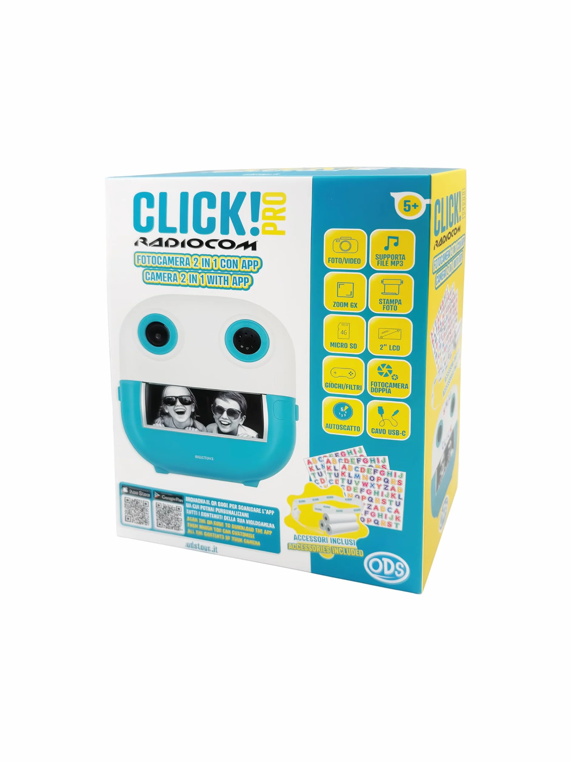 Cliquez 4 - Appareil Photo instantané pour Enfants - Double caméra - Imprimez des Photos et des Dessins à partir de l'App - Vidéo 1080p - Zoom 6X - Jeux - MP3 - Écran LCD 2" - MicroSD 4 Go