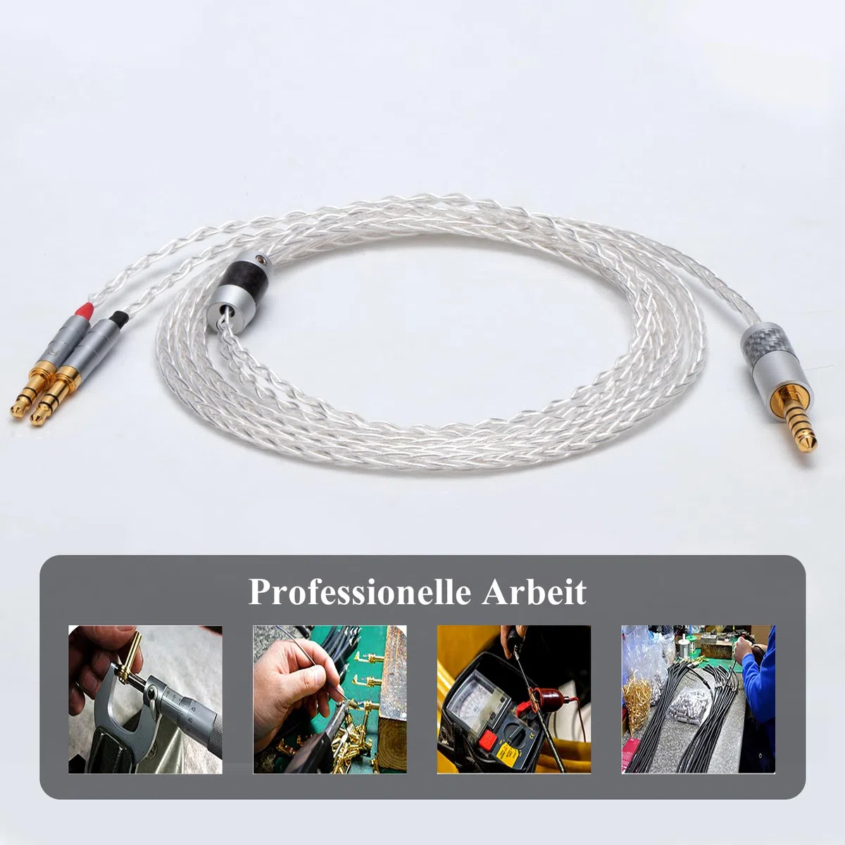 Monosaudio Câble de mise à niveau pour casque HiFi haut de gamme - 4,4 mm mâle vers double 3,5 mm - Isolation PTFE - Câble de rechange de 1,5 m avec 16 fils OCC - Conducteur en cuivre OCC - Pour HE4XX