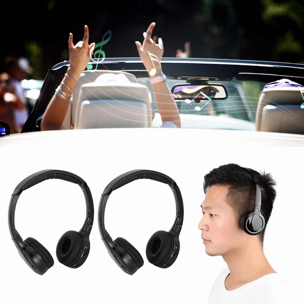 Qiilu Écouteurs stéréo sans Fil infrarouges à 2 canaux Design Ergonomique modèle Audio stéréo écouteurs de Voiture pour Appui-tête de Voiture DVD