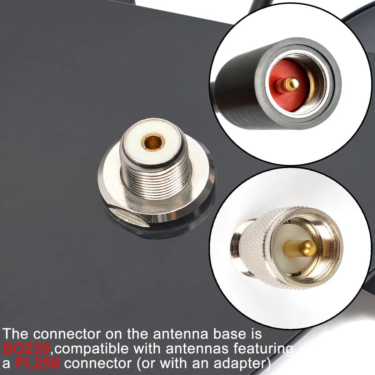Base Montage Magnétique Robuste pour Antenne CB/VHF/UHF avec Connecteur SO239, Câble Coaxial RG58 PL259 de 5 mètres, pour Voiture/Camion, Extérieur, Maritime